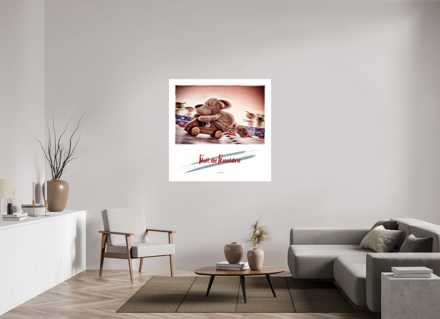 120 x 120 cm, Acrylglas 2mm Rand Acrylglas Wandbild süßer brauner Hund Kuscheltier der Rennfahrer Deko Kinderzimmer