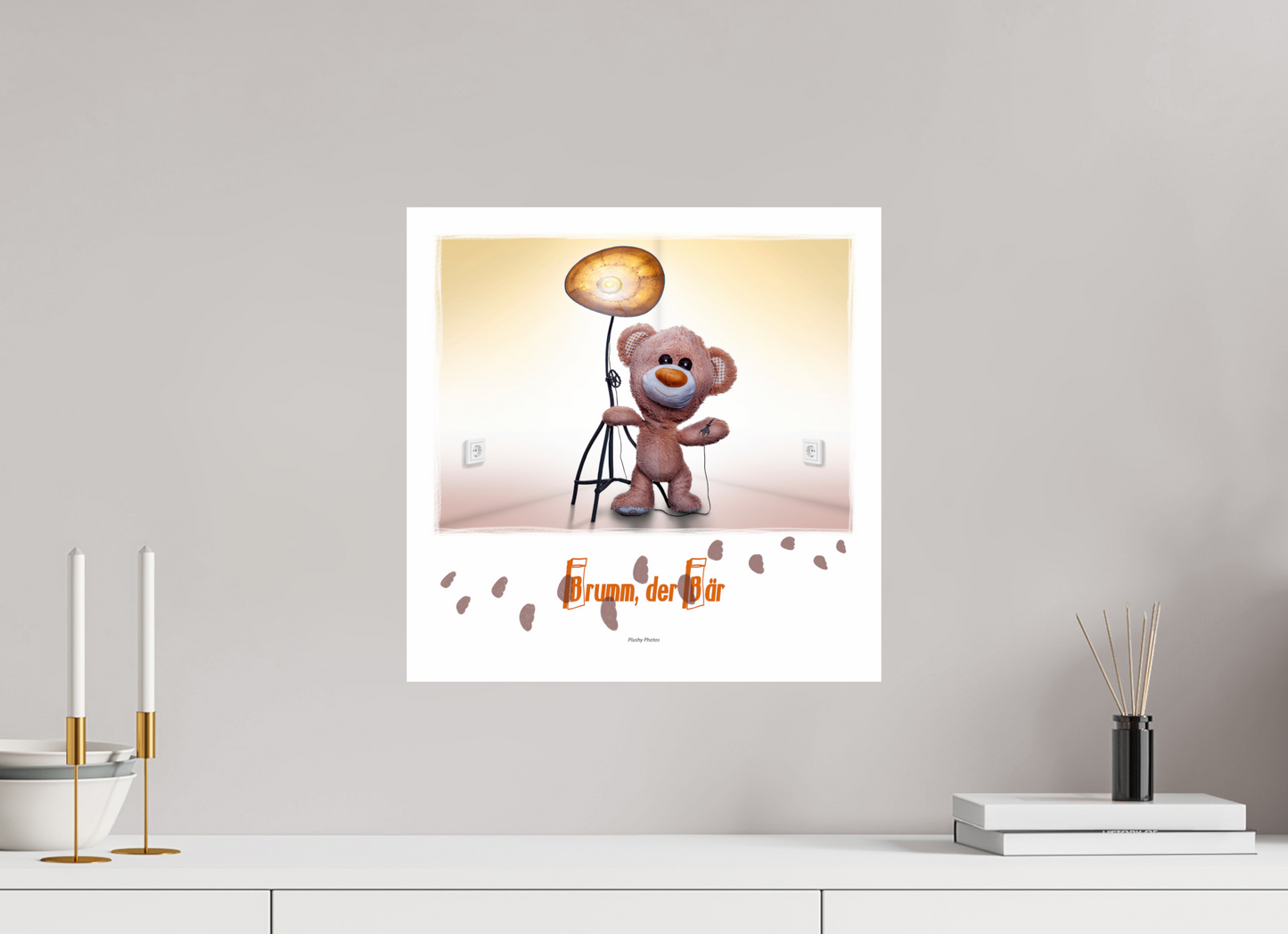 40 x 40 cm, Fotoprint Fuji + Schutz + Rand Fotopapier Wandbild Kuscheltiere Deko Kinderzimmer Teddybaer Brumm_q