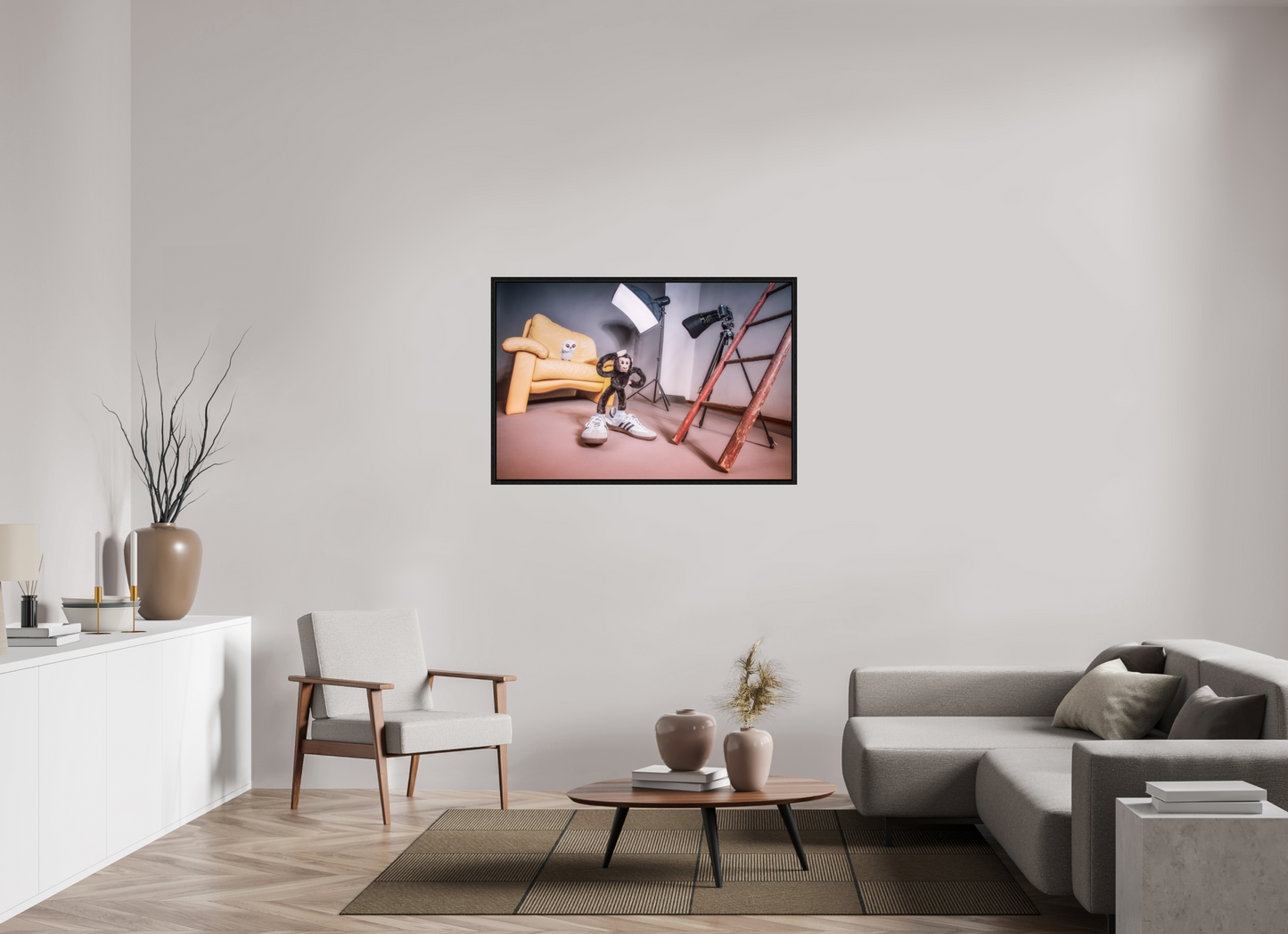 120 x 80 cm, Floater Frame Der Fotograf und die Eule -