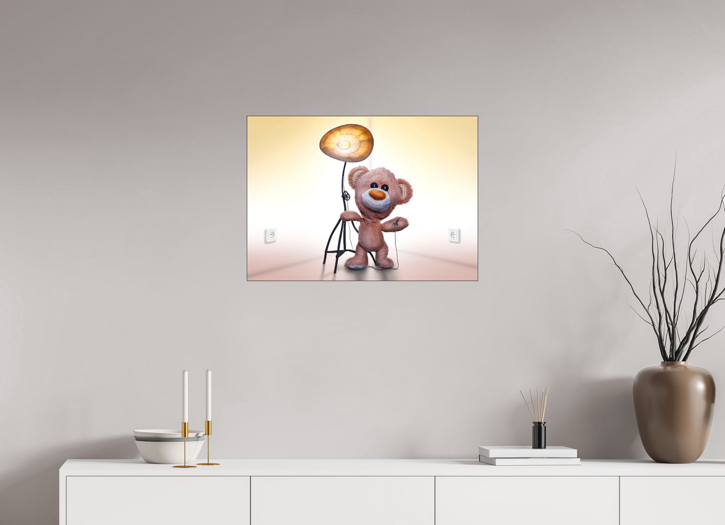 70 x 50 cm, Slimline-Einfassung schwarz Rahmen Wandbild Kuscheltiere Deko Kinderzimmer Teddybaer Brumm_6