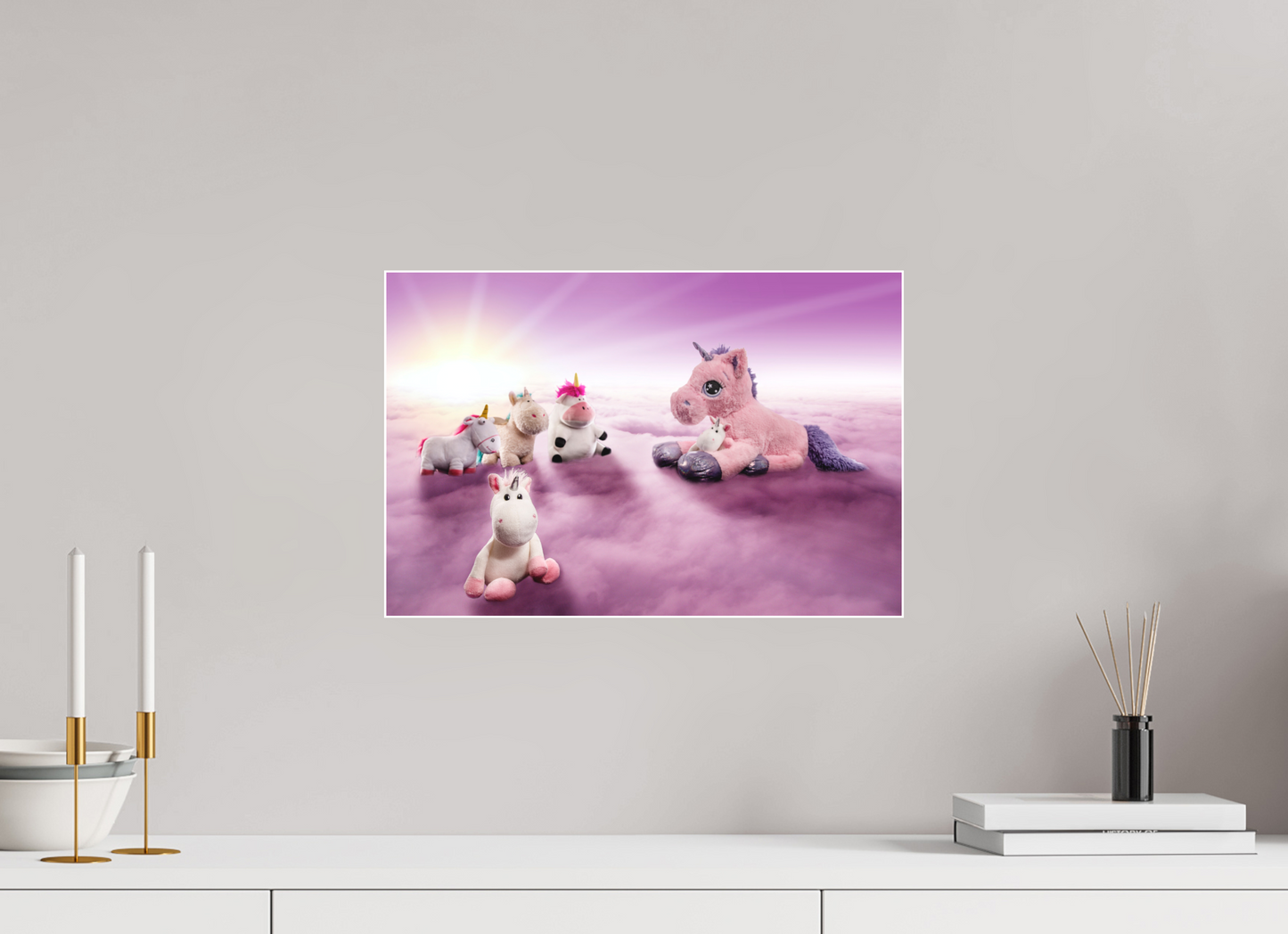 45 x 30 cm, Slimline-Einfassung weiss Rahmen Wandbild Kuscheltiere Deko Kinderzimmer Einhorntreffen_6