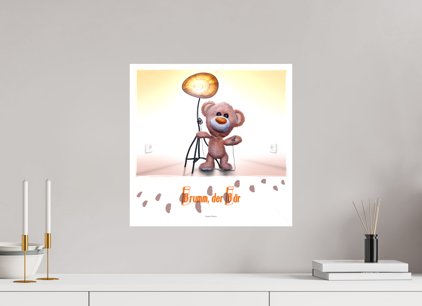40 x 40 cm, Leinwand 60mm matt Leinwand Wandbild Kuscheltiere Deko Kinderzimmer Teddybaer Brumm_q