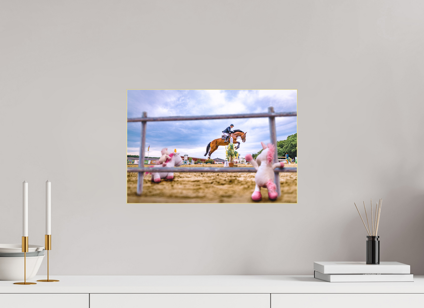 45 x 30 cm, Slimline-Einfassung gold Rahmen Wandbild Kuscheltiere Deko Kinderzimmer Einhoerner Reiterhof_6