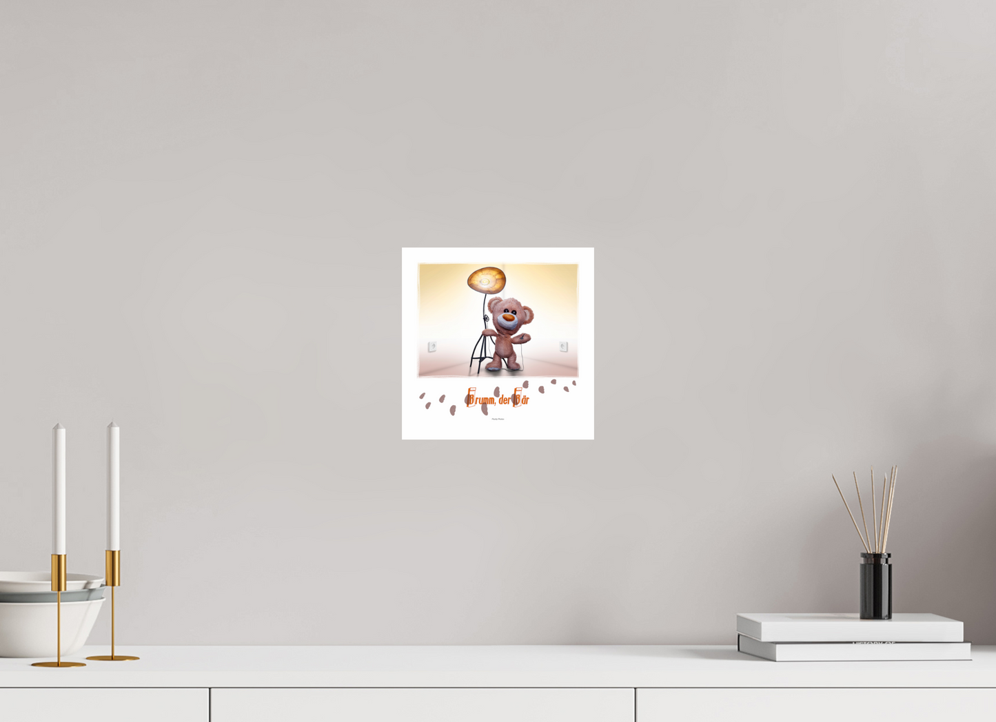 20 x 20 cm, Fotoprint Fuji + Schutz + Rand Fotopapier Wandbild Kuscheltiere Deko Kinderzimmer Teddybaer Brumm_q