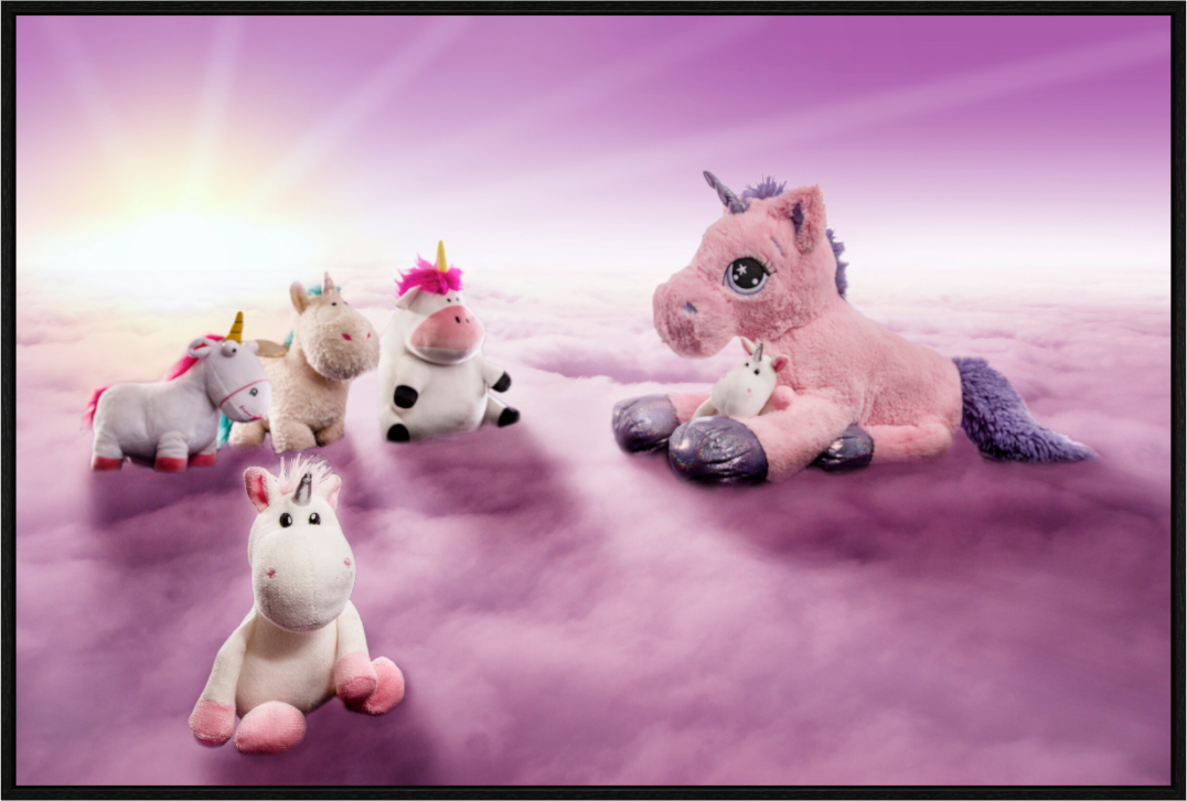 Main image Wandbild weiße Einhörner Kuscheltiere auf den Wolken Deko Kinderzimmer