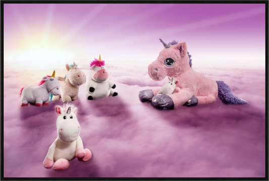 Main image Wandbild weiße Einhörner Kuscheltiere auf den Wolken Deko Kinderzimmer