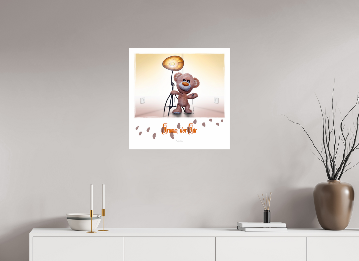 60 x 60 cm, Acrylglas 2mm Rand Acrylglas Wandbild süßer brauner Teddybär Kuscheltier und die Wunderlampe Deko Kinderzimmer