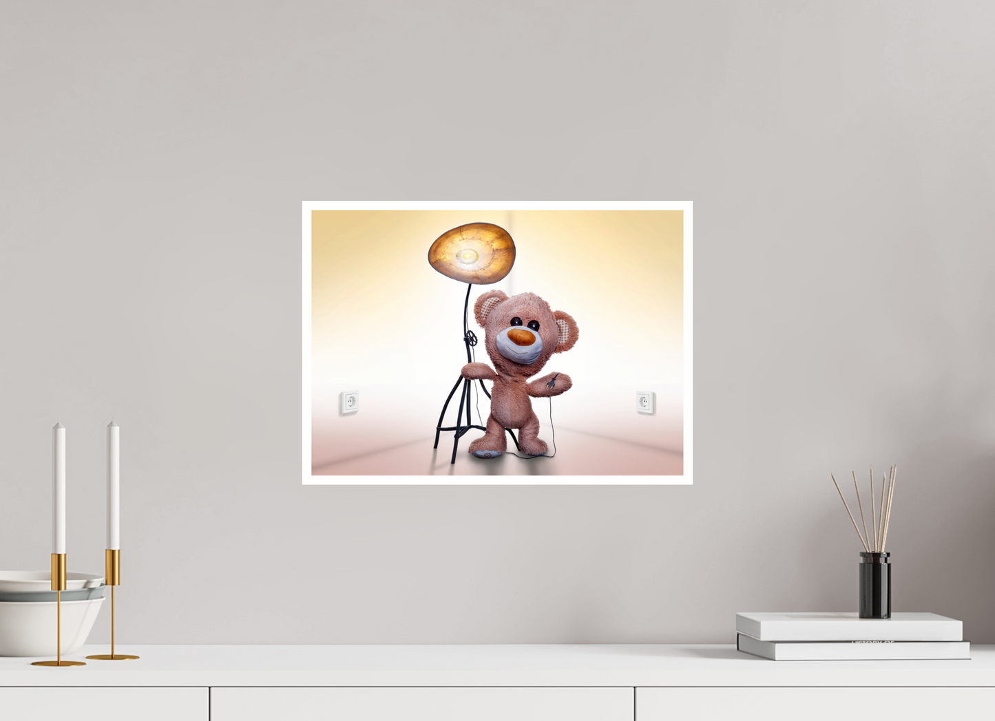 42 x 30 cm, Acrylglas 2mm Rand Acrylglas Wandbild süßer brauner Teddybär Kuscheltier und die Wunderlampe Deko Kinderzimmer