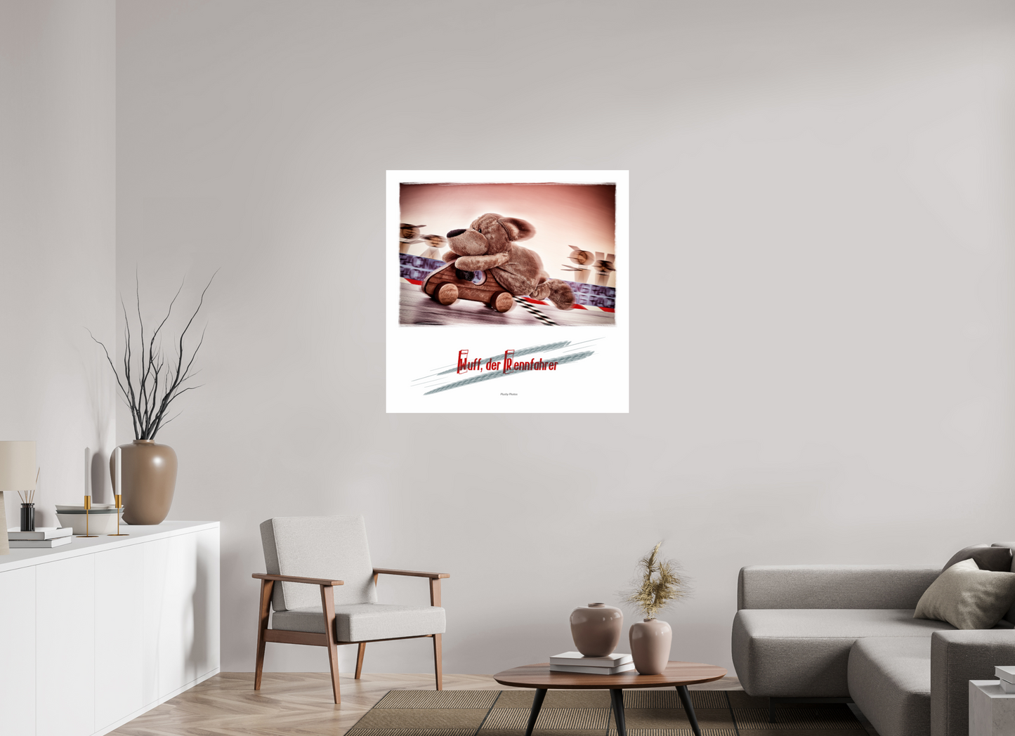 100 x 100 cm, Photo Print On Fuji Crystal DP II Plushy Wuff der Rennfahrer Wanddeko Quadrat