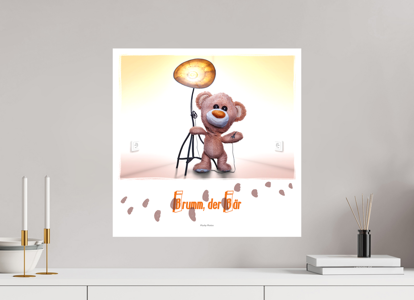 50 x 50 cm, Foto-Leinwand 20mm matt Leinwand Wandbild Kuscheltiere Deko Kinderzimmer Teddybaer Brumm_q
