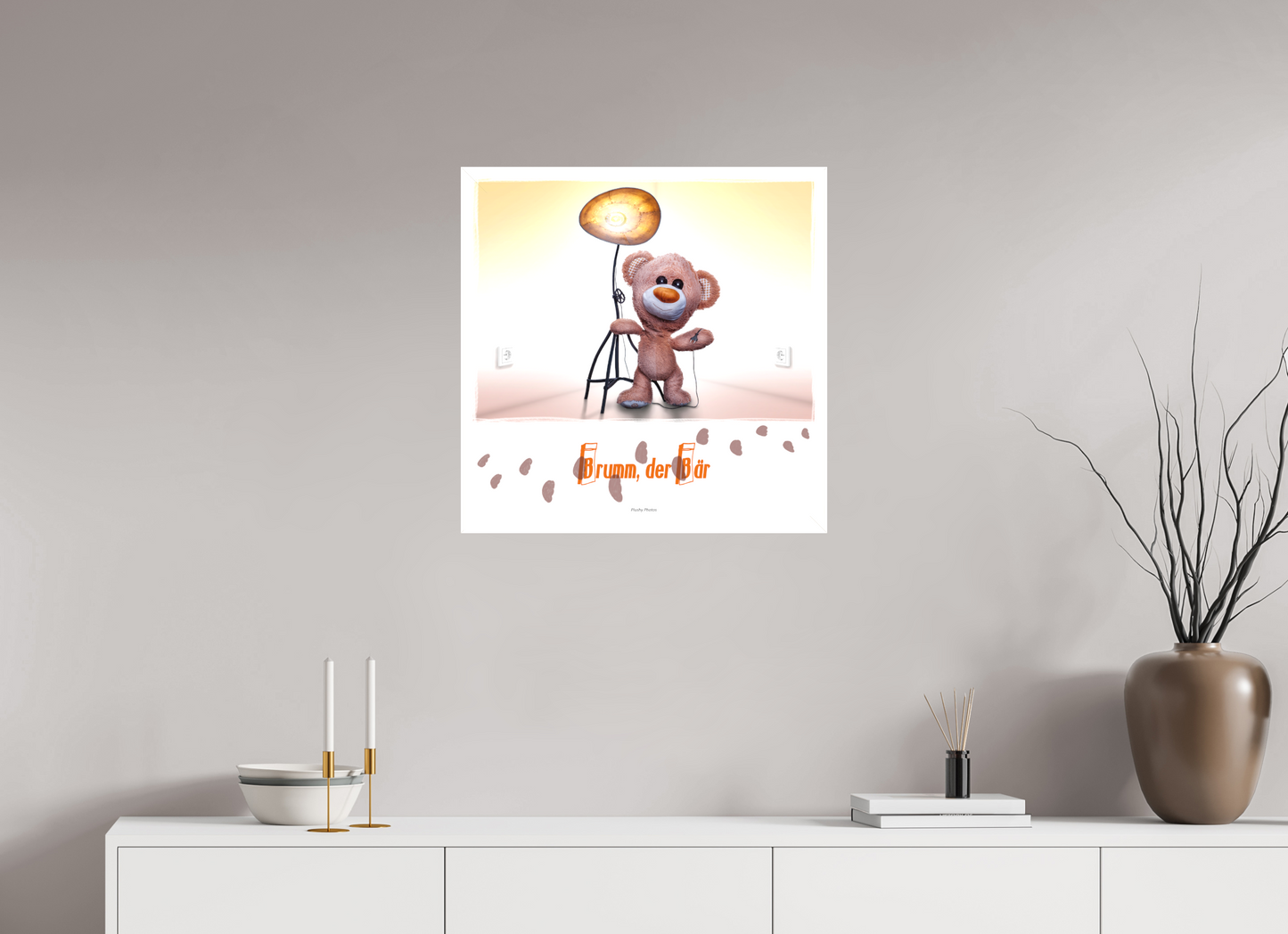 60 x 60 cm, Leinwand Textil 60mm Leinwand Wandbild Kuscheltiere Deko Kinderzimmer Teddybaer Brumm_q