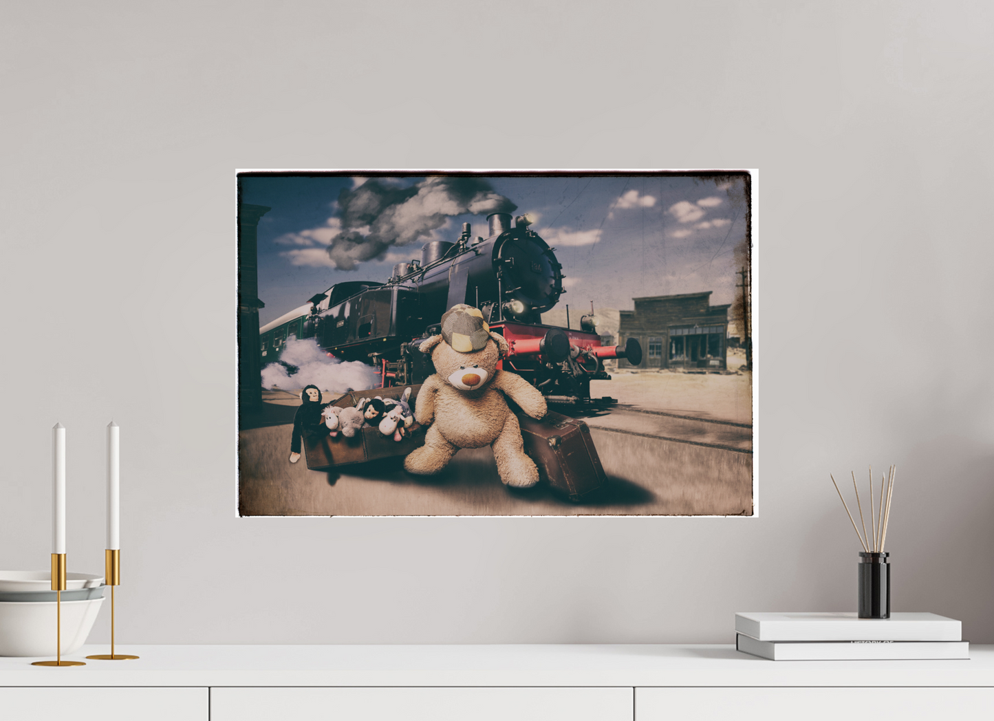 60 x 40 cm, Photo Print On Fuji Crystal DP II Fotopapier Wandbild Kuscheltiere Deko Kinderzimmer Teddybär auf Zeitreise