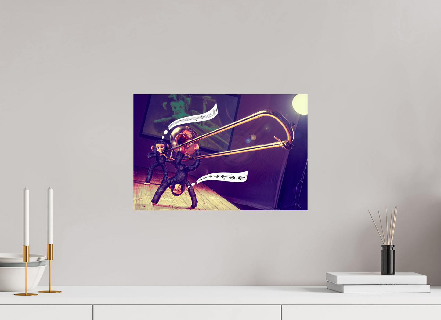 45 x 30 cm, Photo Print On Fuji Crystal DP II Zwei Affen und eine Posaune -