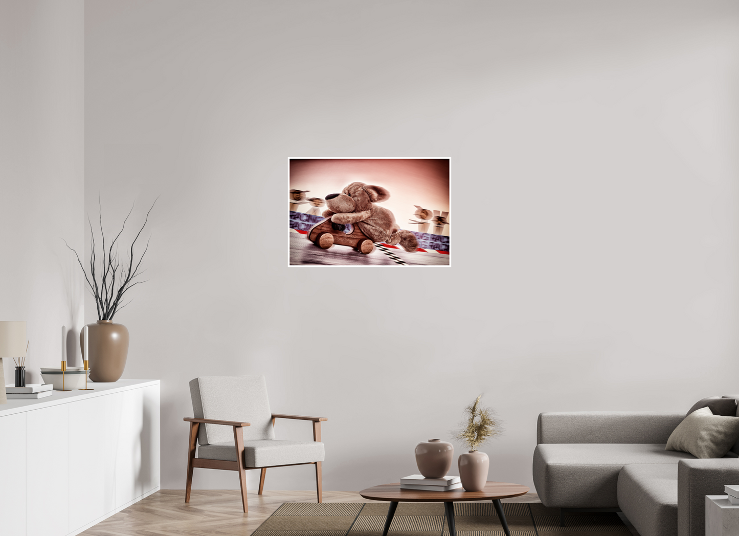 90 x 60 cm, Acrylglas 2mm Rand Acrylglas Wandbild süßer brauner Hund Kuscheltier der Rennfahrer Deko Kinderzimmer