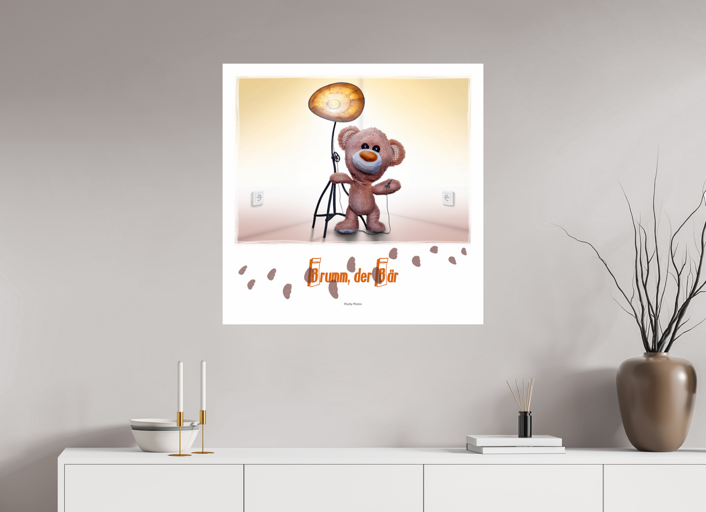 80 x 80 cm, Fotoprint Fuji + Schutz + Rand Fotopapier Wandbild Kuscheltiere Deko Kinderzimmer Teddybaer Brumm_q