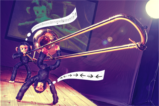 Main image Wandbild Affen Kuscheltiere spielen Posaune Deko Kinderzimmer