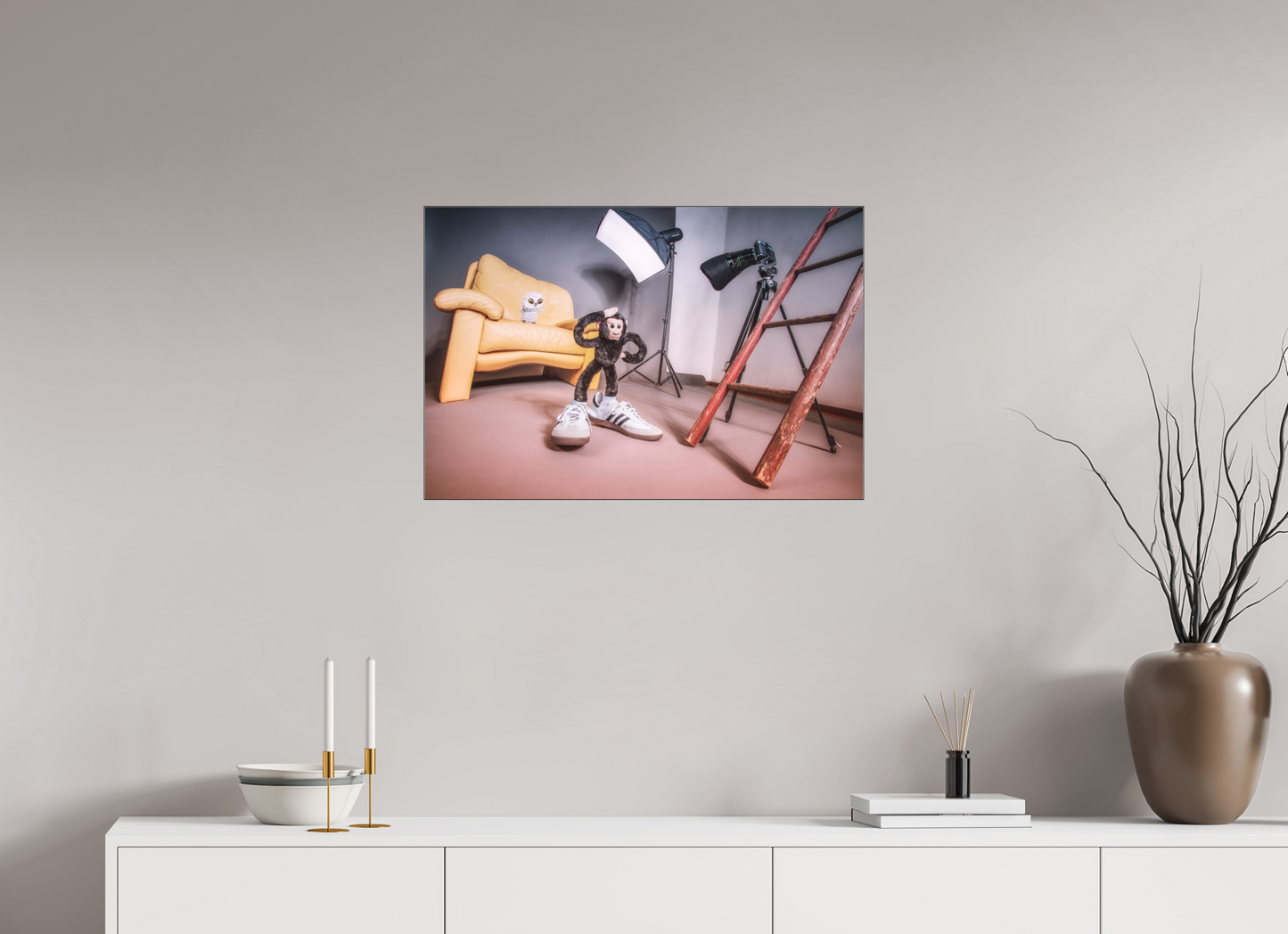 75 x 50 cm, Slimline-Einfassung schwarz Rahmen Wandbild Kuscheltiere Deko Kinderzimmer Fotograf Eule_6