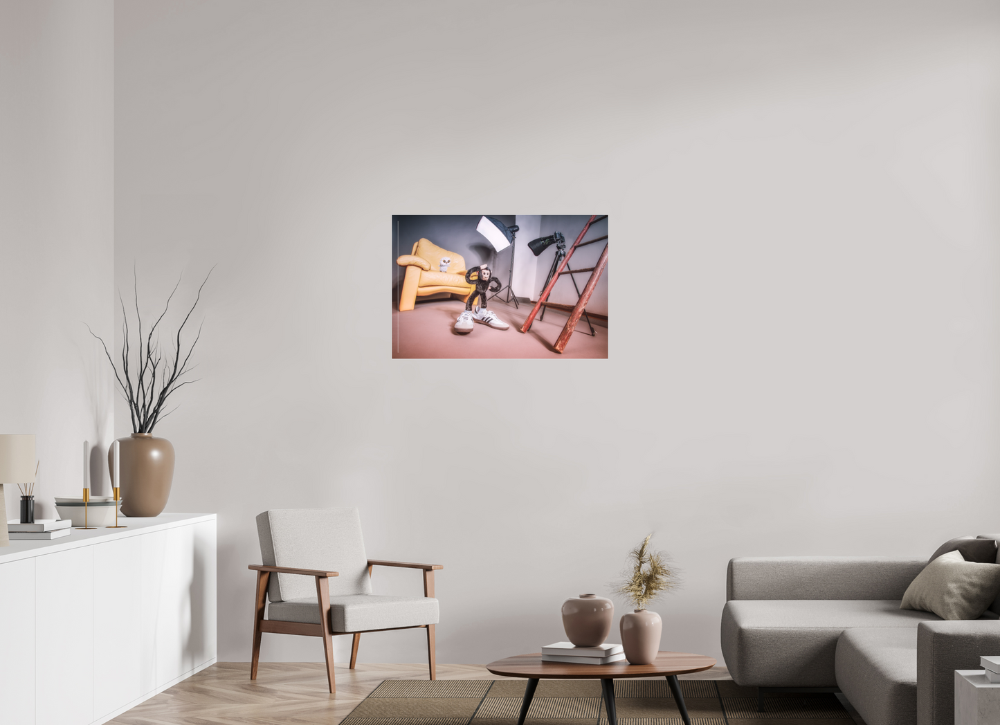 90 x 60 cm, Slimline-Einfassung silber Rahmen Wandbild Kuscheltiere Deko Kinderzimmer Fotograf Eule_6