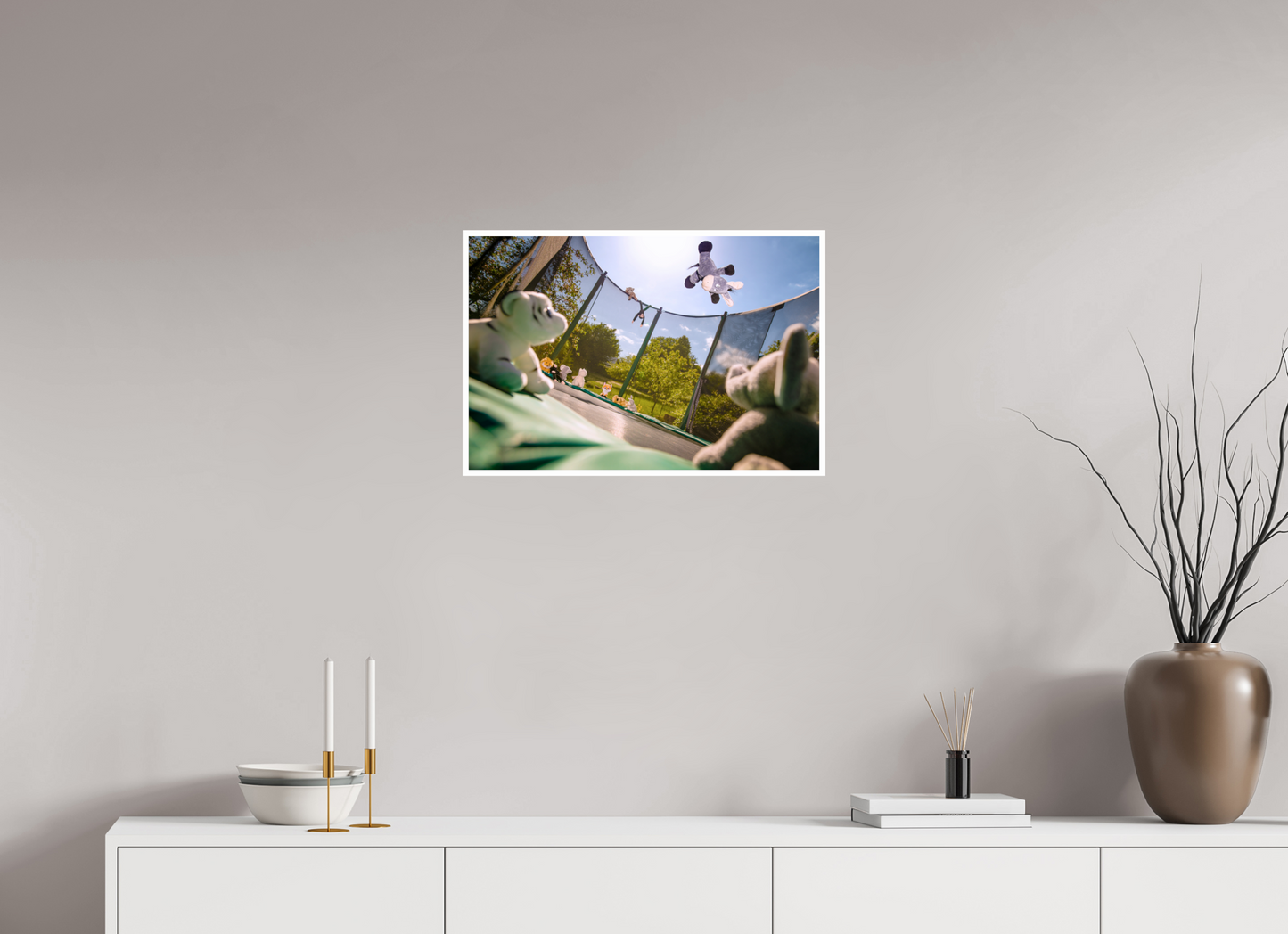 60 x 40 cm, Acrylglas 2mm Rand Acrylglas Wandbild Esel Kuscheltiere auf dem Trampolin Deko Kinderzimmer