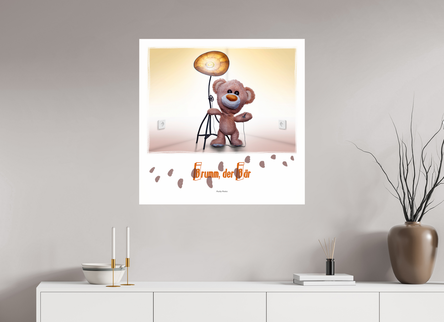 80 x 80 cm, Acrylglas 4mm Rand Acrylglas Wandbild süßer brauner Teddybär Kuscheltier und die Wunderlampe Deko Kinderzimmer