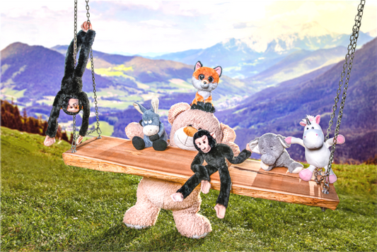 Main image Leinwand Wandbild Kuscheltiere Deko Kinderzimmer Auf der Schaukel_6