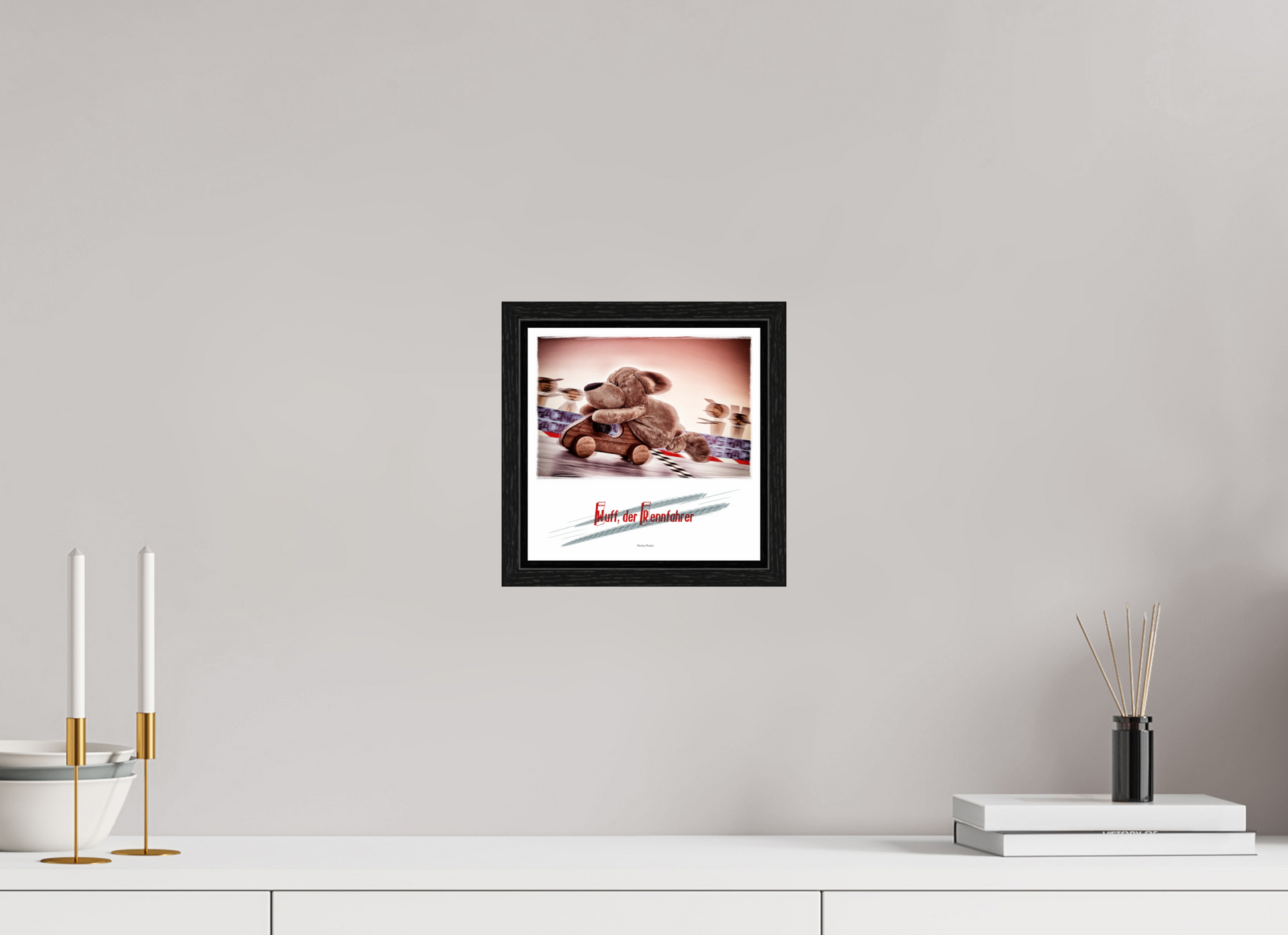 20 x 20 cm, Floater Frame Wuff der Rennfahrer