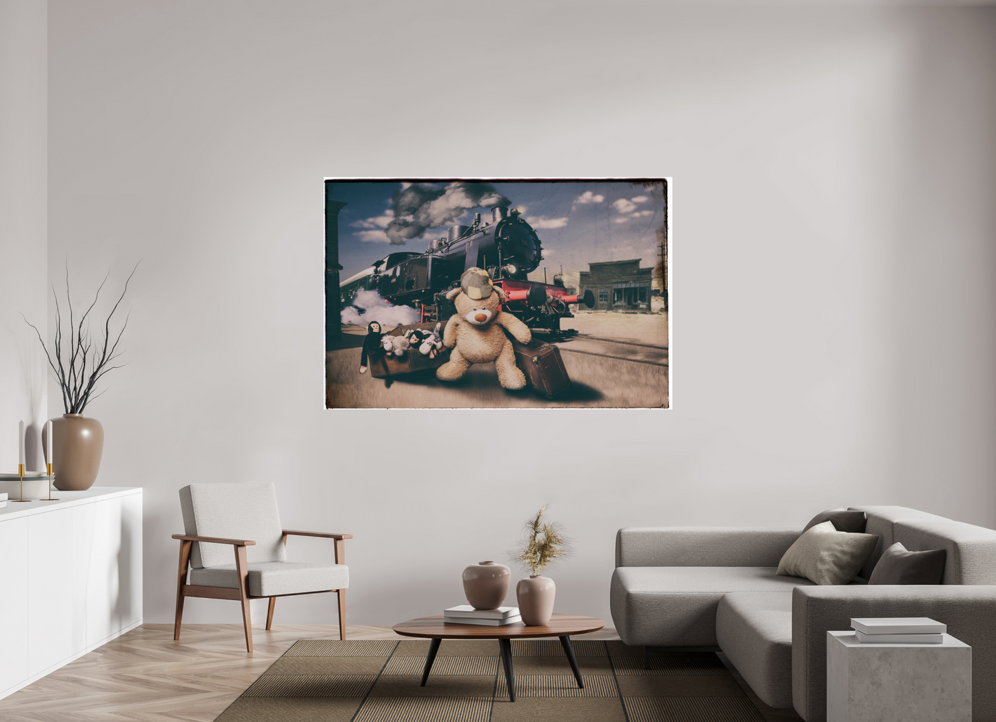 180 x 120 cm, Photo Print On Fuji Crystal DP II Fotopapier Wandbild Kuscheltiere Deko Kinderzimmer Teddybär auf Zeitreise
