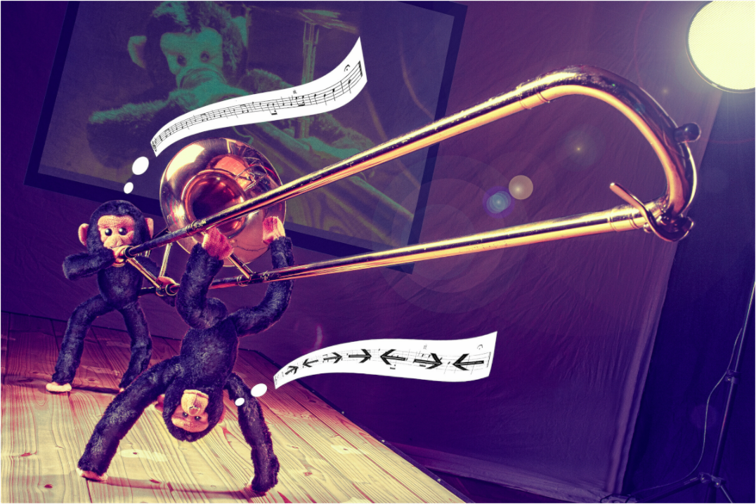 Main image Plushy Monkeys are playing a Trombone