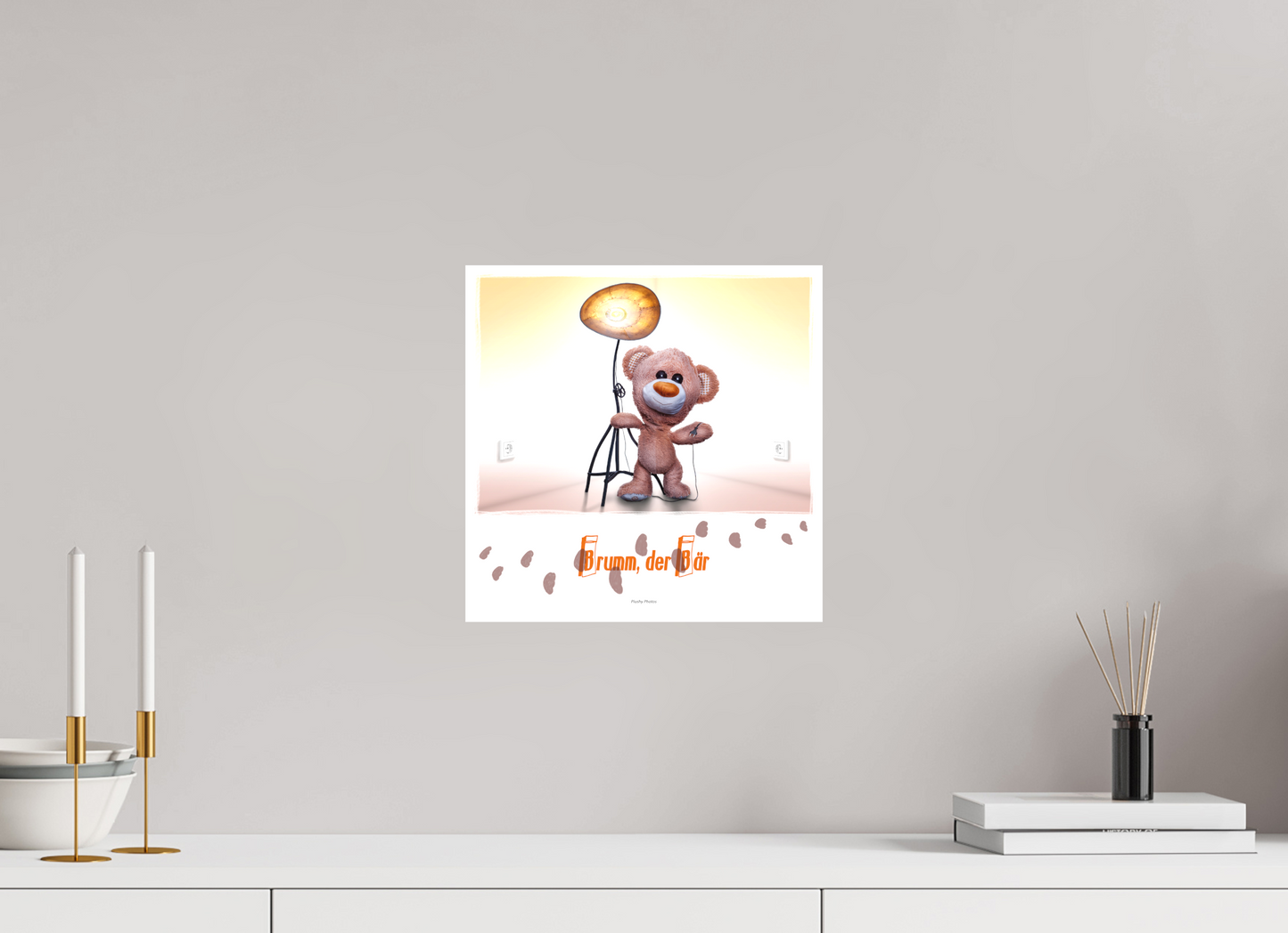 30 x 30 cm, Foto-Leinwand 20mm matt Leinwand Wandbild Kuscheltiere Deko Kinderzimmer Teddybaer Brumm_q