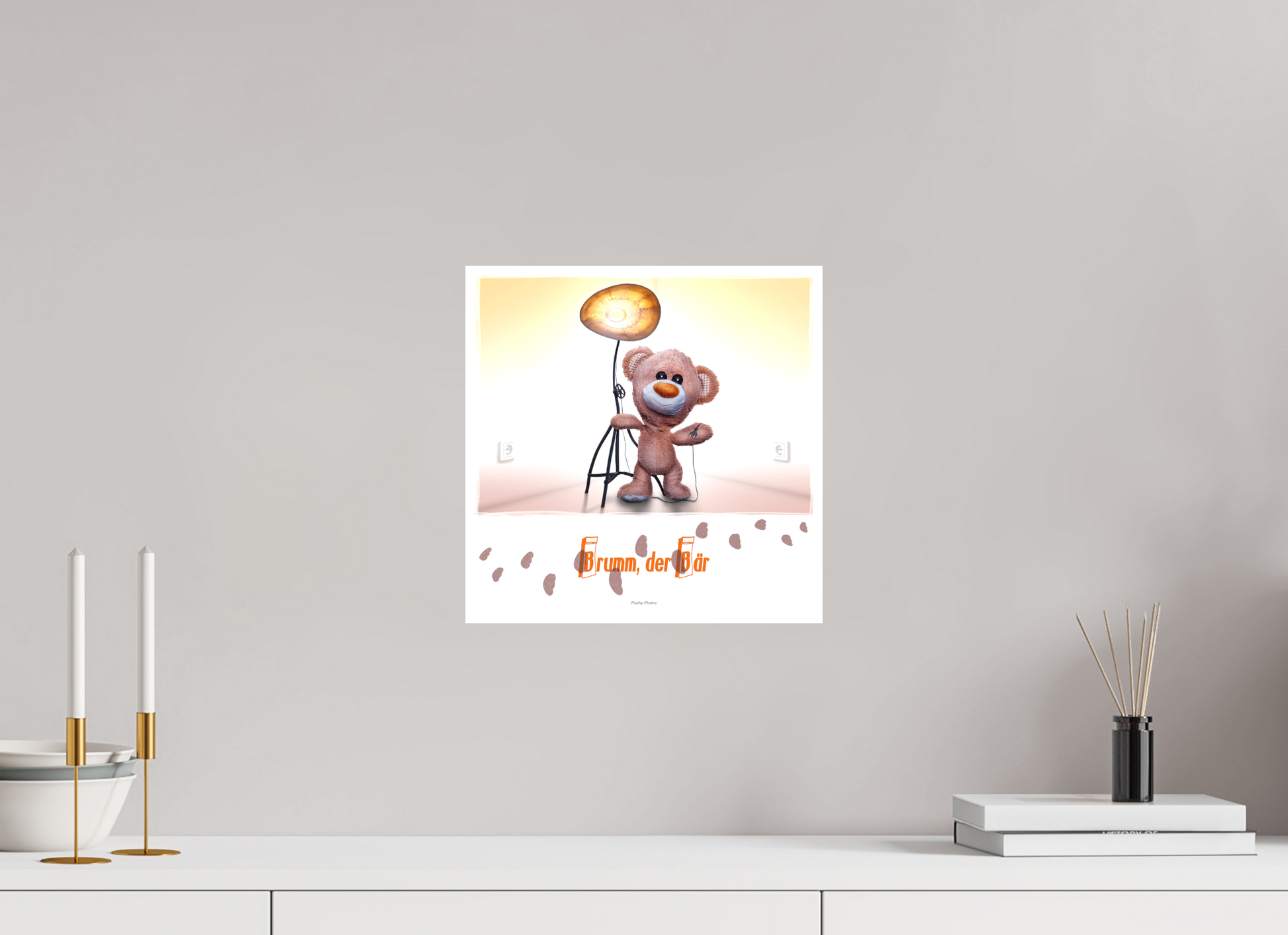 30 x 30 cm, Foto-Leinwand 20mm matt Leinwand Wandbild Kuscheltiere Deko Kinderzimmer Teddybaer Brumm_q
