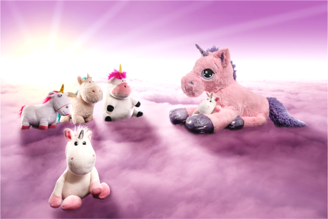 Main image Wandbild weiße Einhörner Kuscheltiere auf den Wolken Deko Kinderzimmer