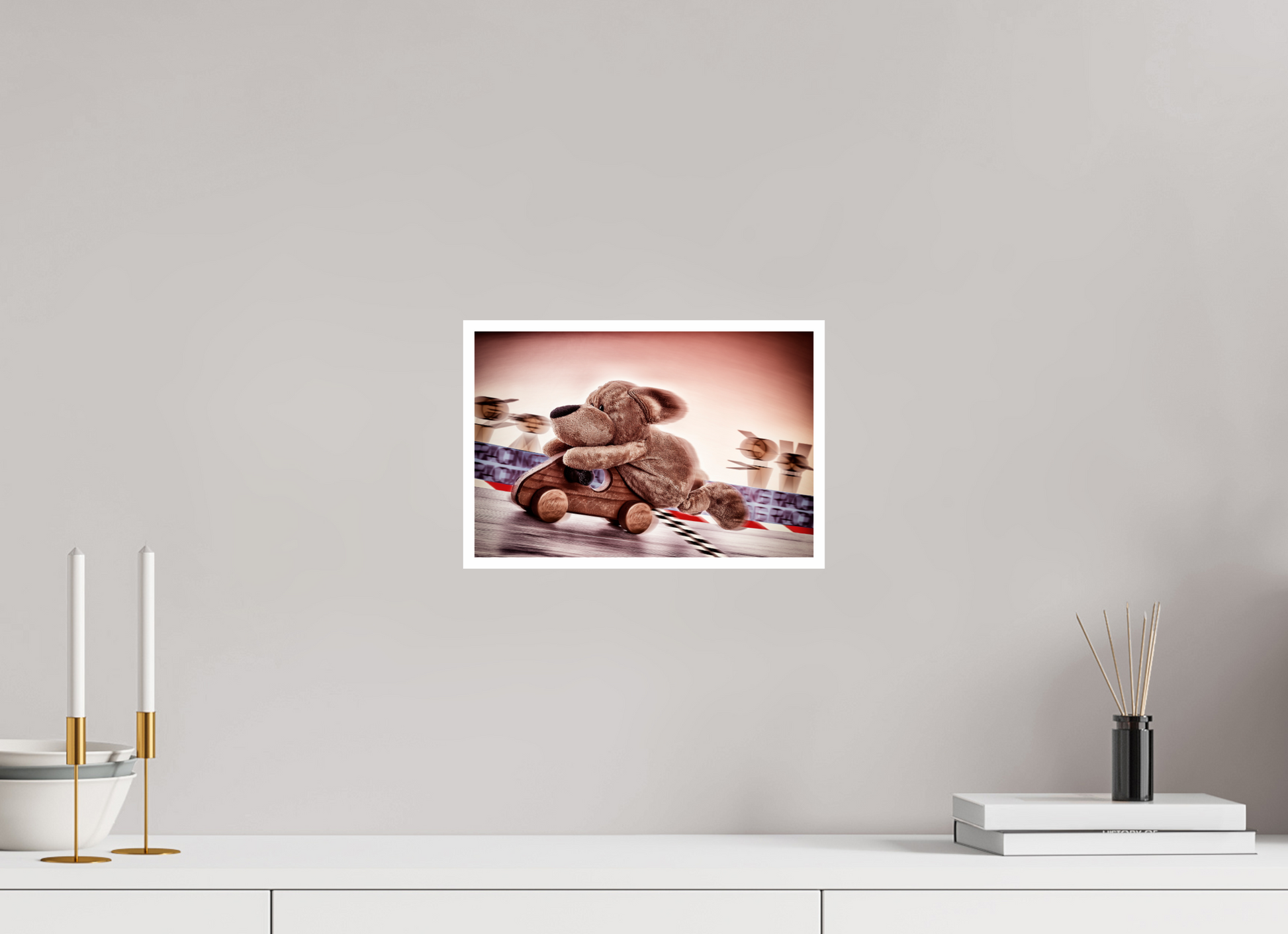 30 x 20 cm, Fotoprint Fuji + Schutz + Rand Fotopapier Wandbild Kuscheltiere Deko Kinderzimmer Wuff Rennfahrer_6