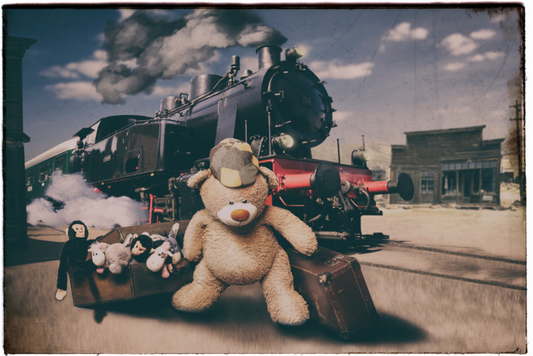 Main image Fotopapier Wandbild Kuscheltiere Deko Kinderzimmer Teddybär auf Zeitreise