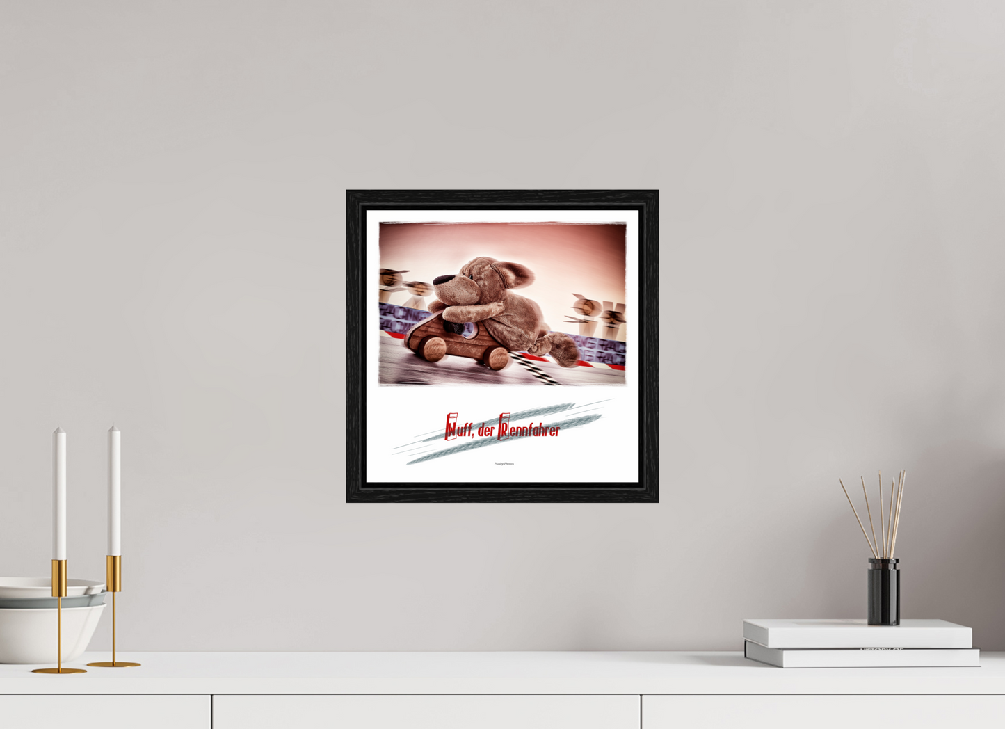 30 x 30 cm, Floater Frame Wuff der Rennfahrer