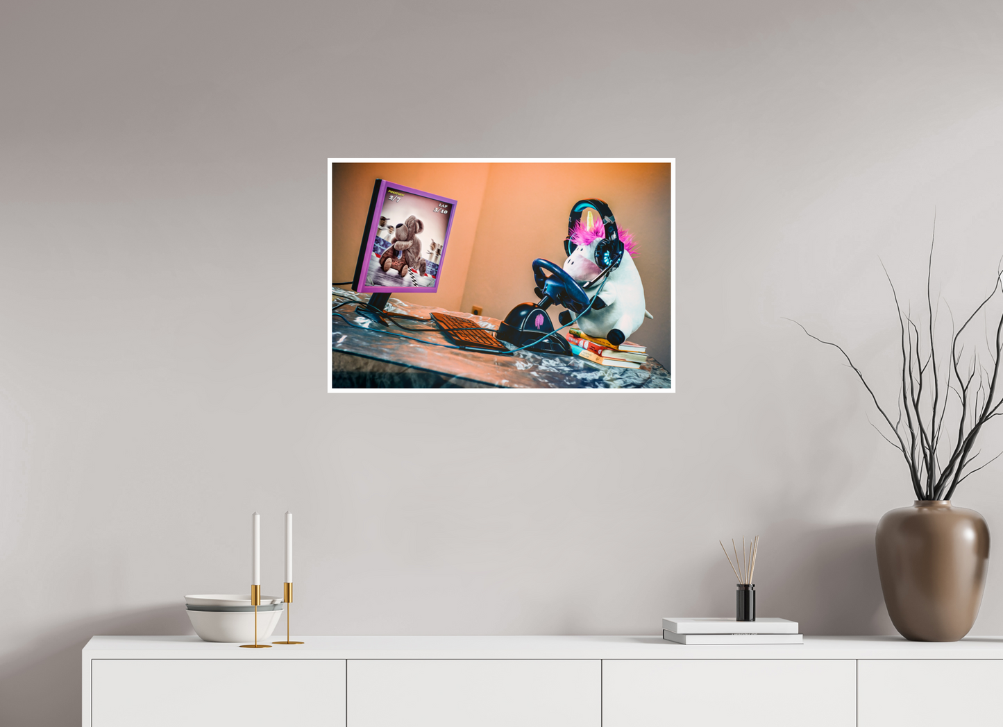 75 x 50 cm, Fotoprint Fuji + Schutz + Rand Fotopapier Wandbild Kuscheltiere Deko Kinderzimmer Einhorn Zocker_6