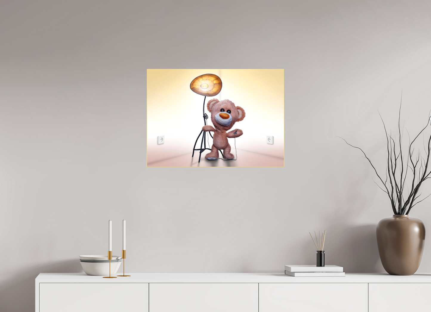70 x 50 cm, Slimline-Einfassung gold Rahmen Wandbild Kuscheltiere Deko Kinderzimmer Teddybaer Brumm_6