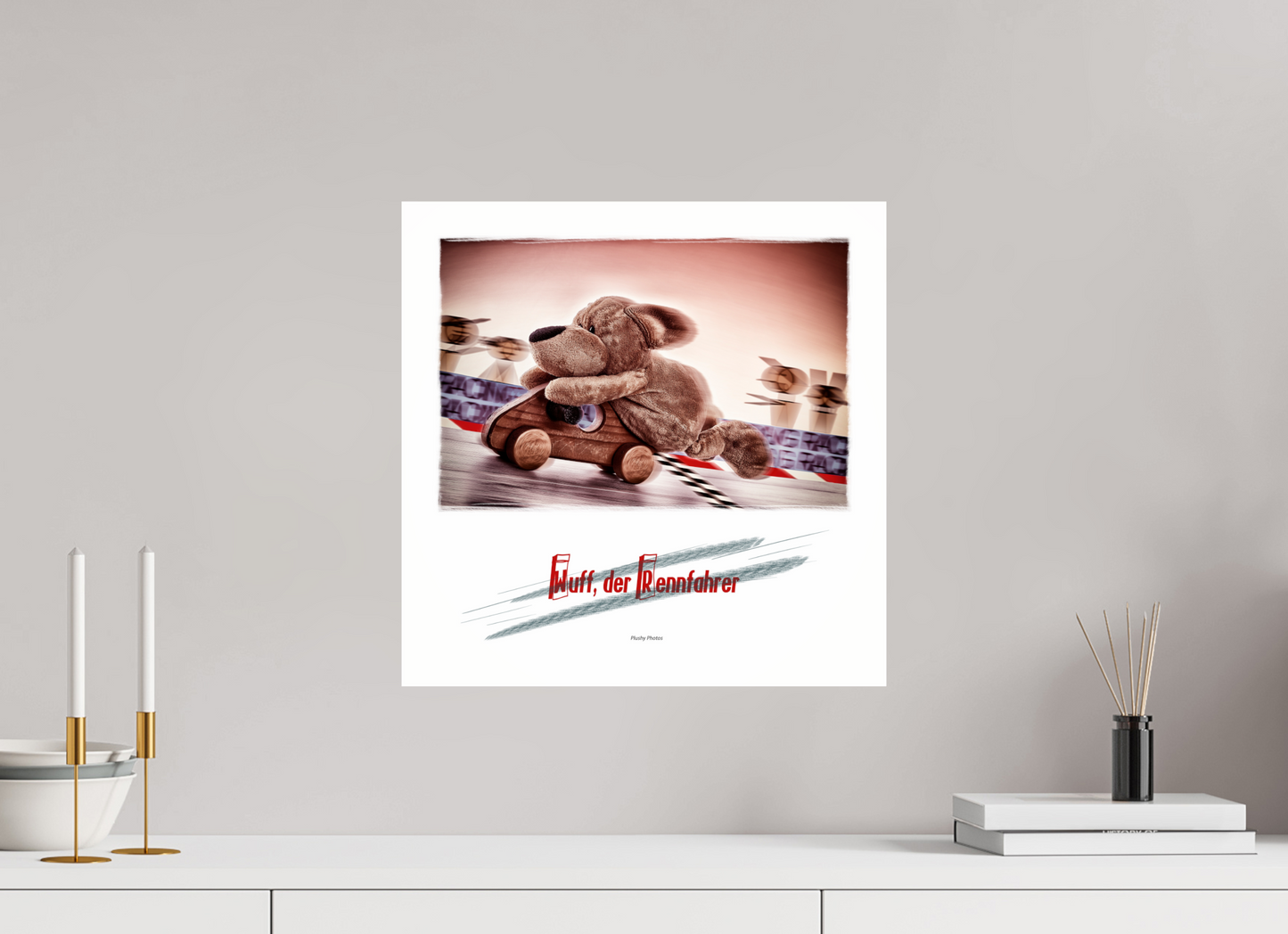 40 x 40 cm, Acrylglas 6mm Rand Acrylglas Wandbild süßer brauner Hund Kuscheltier der Rennfahrer Deko Kinderzimmer