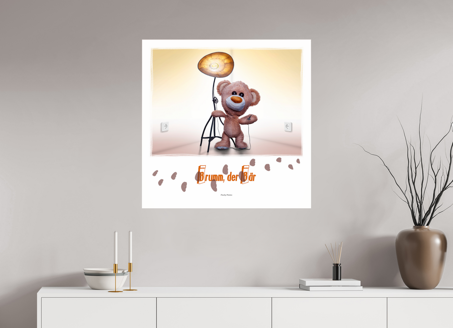 80 x 80 cm, Acrylglas 6mm Rand Acrylglas Wandbild süßer brauner Teddybär Kuscheltier und die Wunderlampe Deko Kinderzimmer