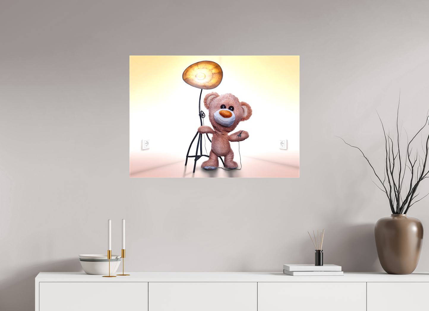 84 x 60 cm, Leinwand Textil 60mm Leinwand Wandbild Kuscheltiere Deko Kinderzimmer Teddybaer Brumm_6