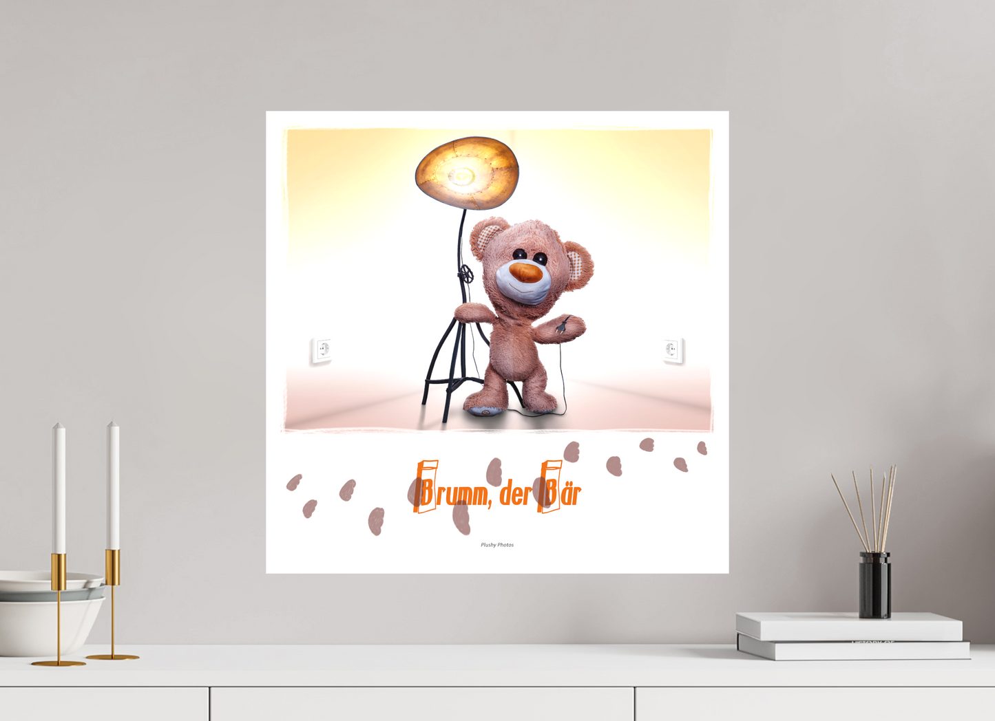 50 x 50 cm, Leinwand 40mm matt Leinwand Wandbild Kuscheltiere Deko Kinderzimmer Teddybaer Brumm_q