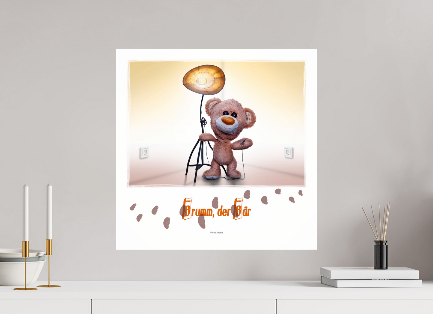 50 x 50 cm, Acrylglas 2mm Rand Acrylglas Wandbild süßer brauner Teddybär Kuscheltier und die Wunderlampe Deko Kinderzimmer