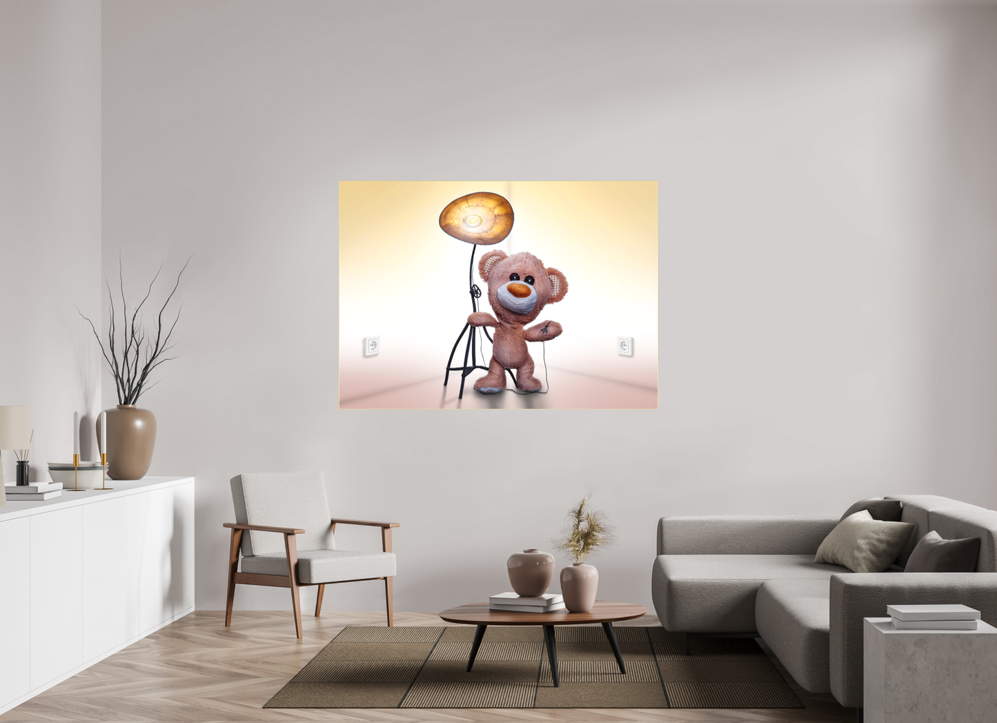 167,9 x 120 cm, Slimline-Einfassung gold Rahmen Wandbild Kuscheltiere Deko Kinderzimmer Teddybaer Brumm_6