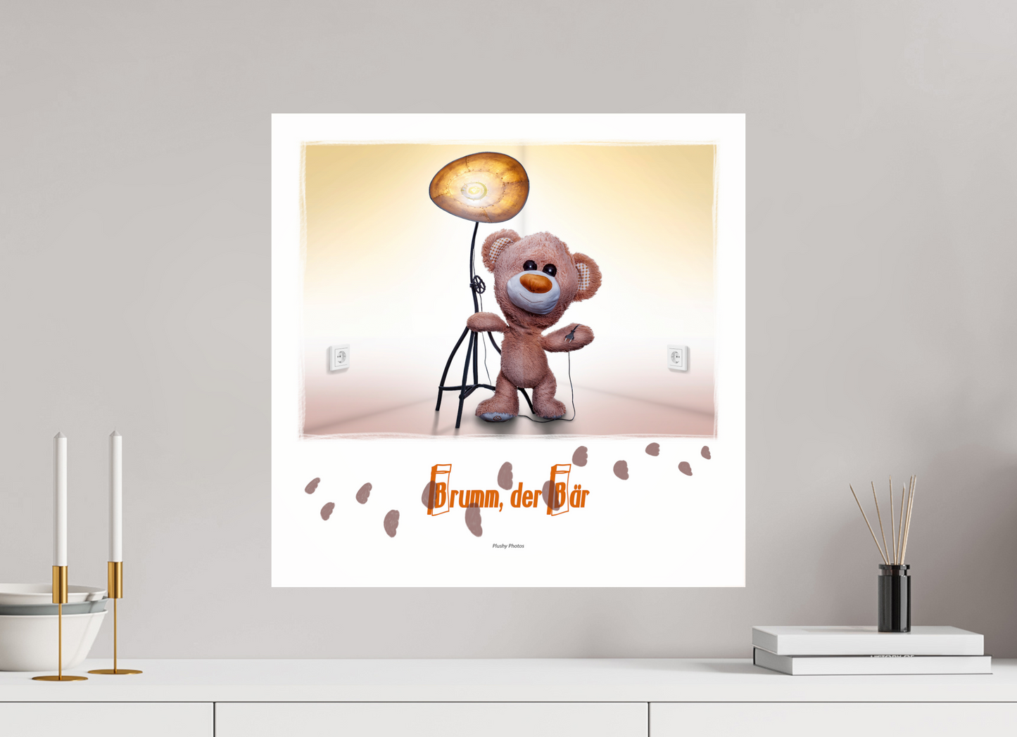 50 x 50 cm, Acrylglas 6mm Rand Acrylglas Wandbild süßer brauner Teddybär Kuscheltier und die Wunderlampe Deko Kinderzimmer