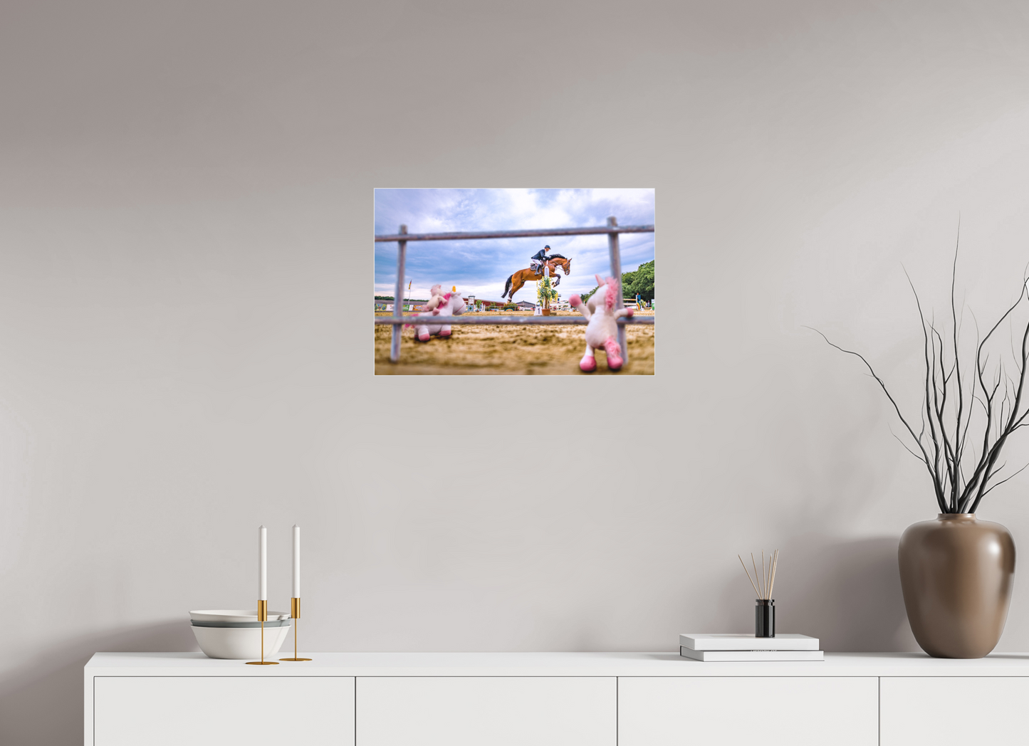 60 x 40 cm, Slimline-Einfassung silber Rahmen Wandbild Kuscheltiere Deko Kinderzimmer Einhoerner Reiterhof_6
