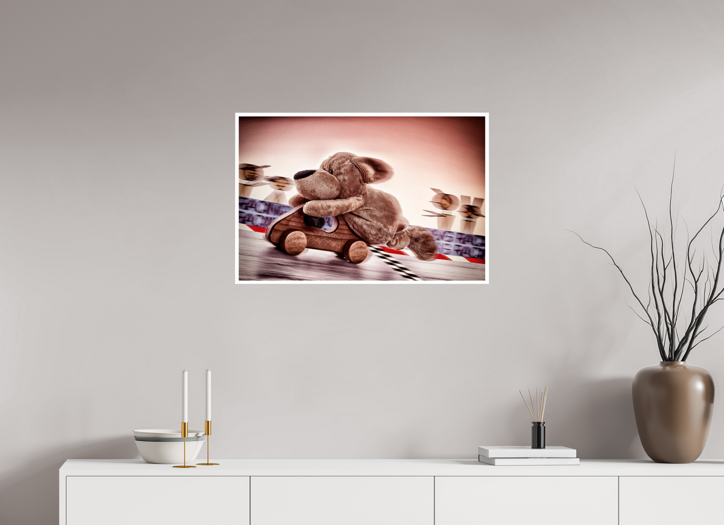 75 x 50 cm, Acrylglas 6mm Rand Acrylglas Wandbild süßer brauner Hund Kuscheltier der Rennfahrer Deko Kinderzimmer