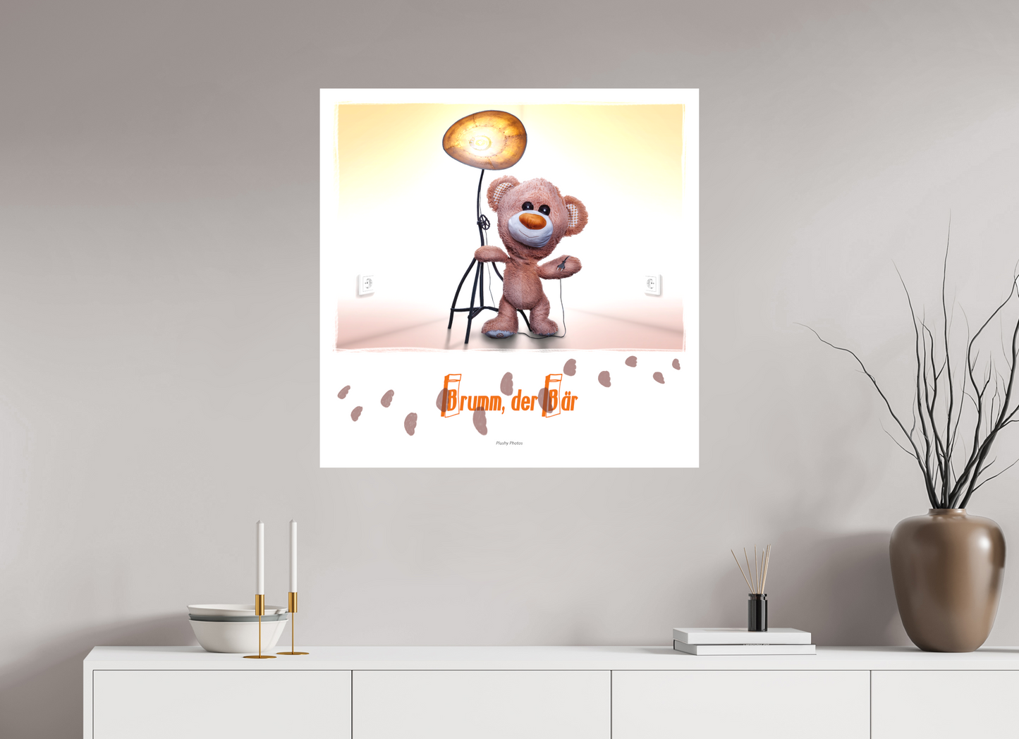 80 x 80 cm, Leinwand 40mm matt Leinwand Wandbild Kuscheltiere Deko Kinderzimmer Teddybaer Brumm_q