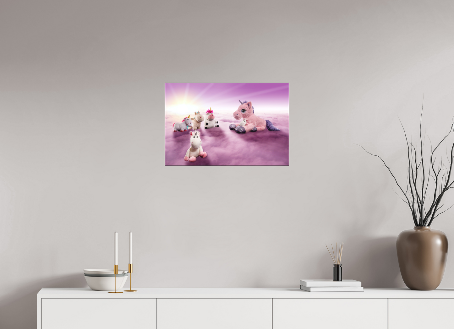 60 x 40 cm, Slimline-Einfassung schwarz Rahmen Wandbild Kuscheltiere Deko Kinderzimmer Einhorntreffen_6