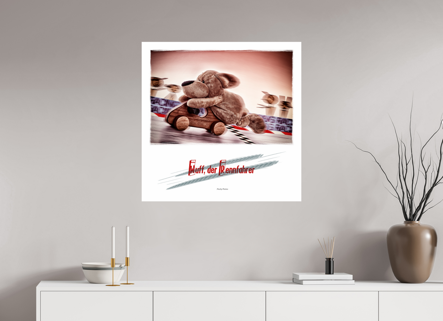 80 x 80 cm, Photo Print On Fuji Crystal DP II Plushy Wuff der Rennfahrer Wanddeko Quadrat