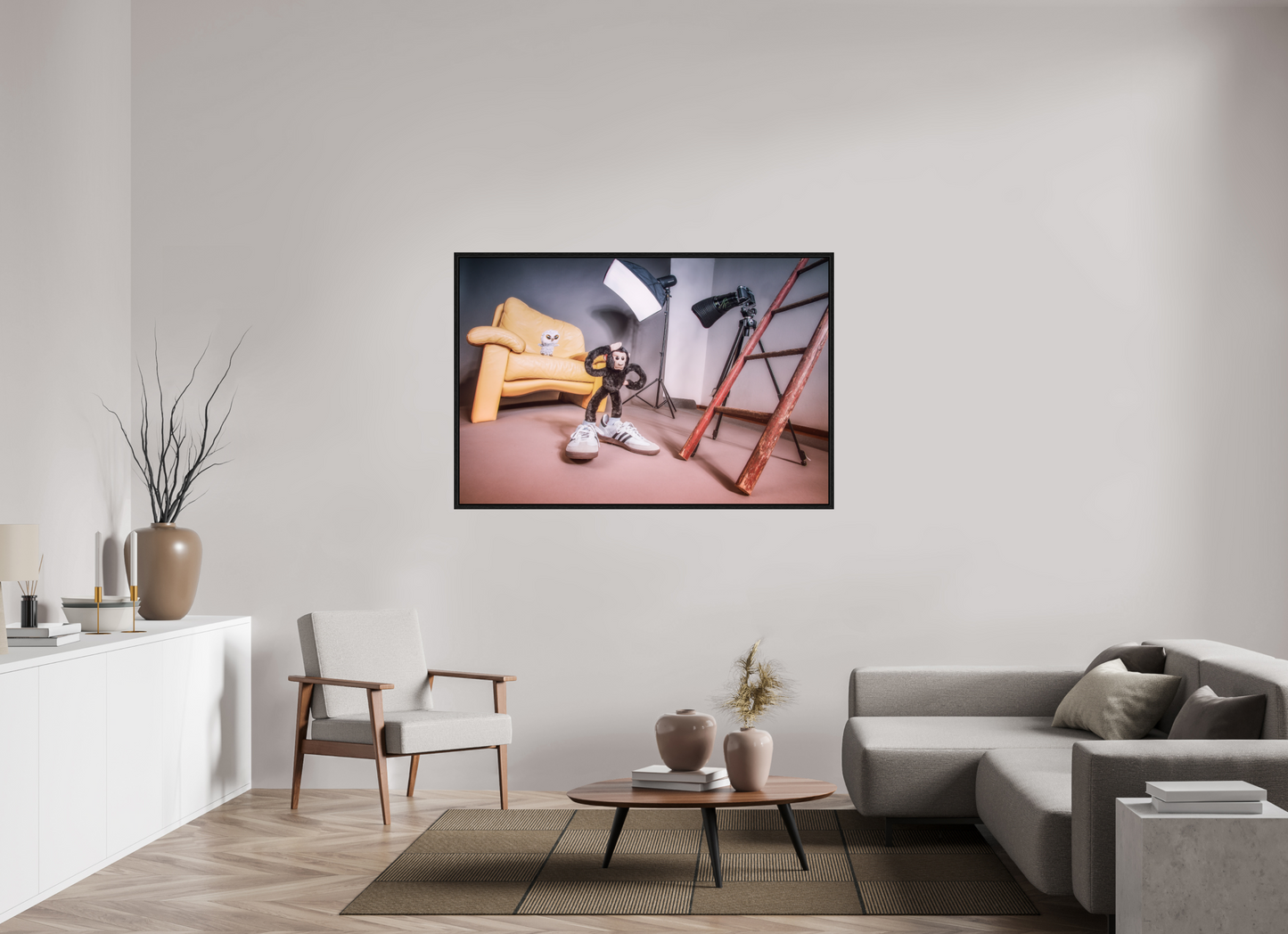 150 x 100 cm, Floater Frame Der Fotograf und die Eule -