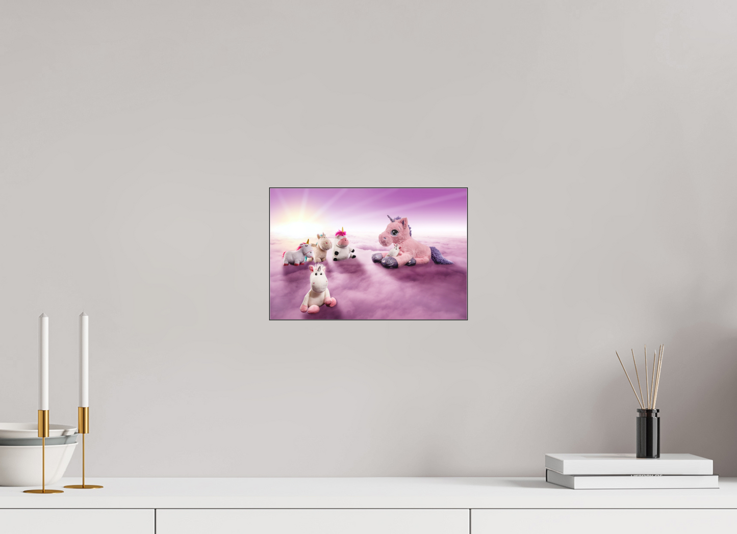 30 x 20 cm, Slimline-Einfassung schwarz Rahmen Wandbild Kuscheltiere Deko Kinderzimmer Einhorntreffen_6